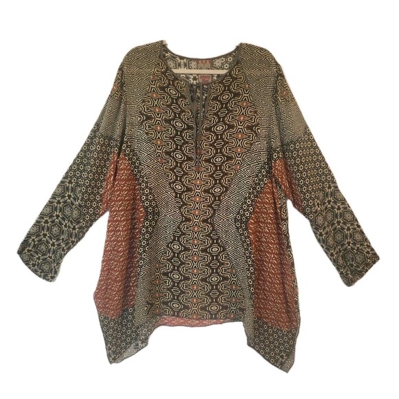Johnny Was Breeland Geo Printed Tie Front Tunic XL Indie Core City Lightweight - Picture 3 of 9